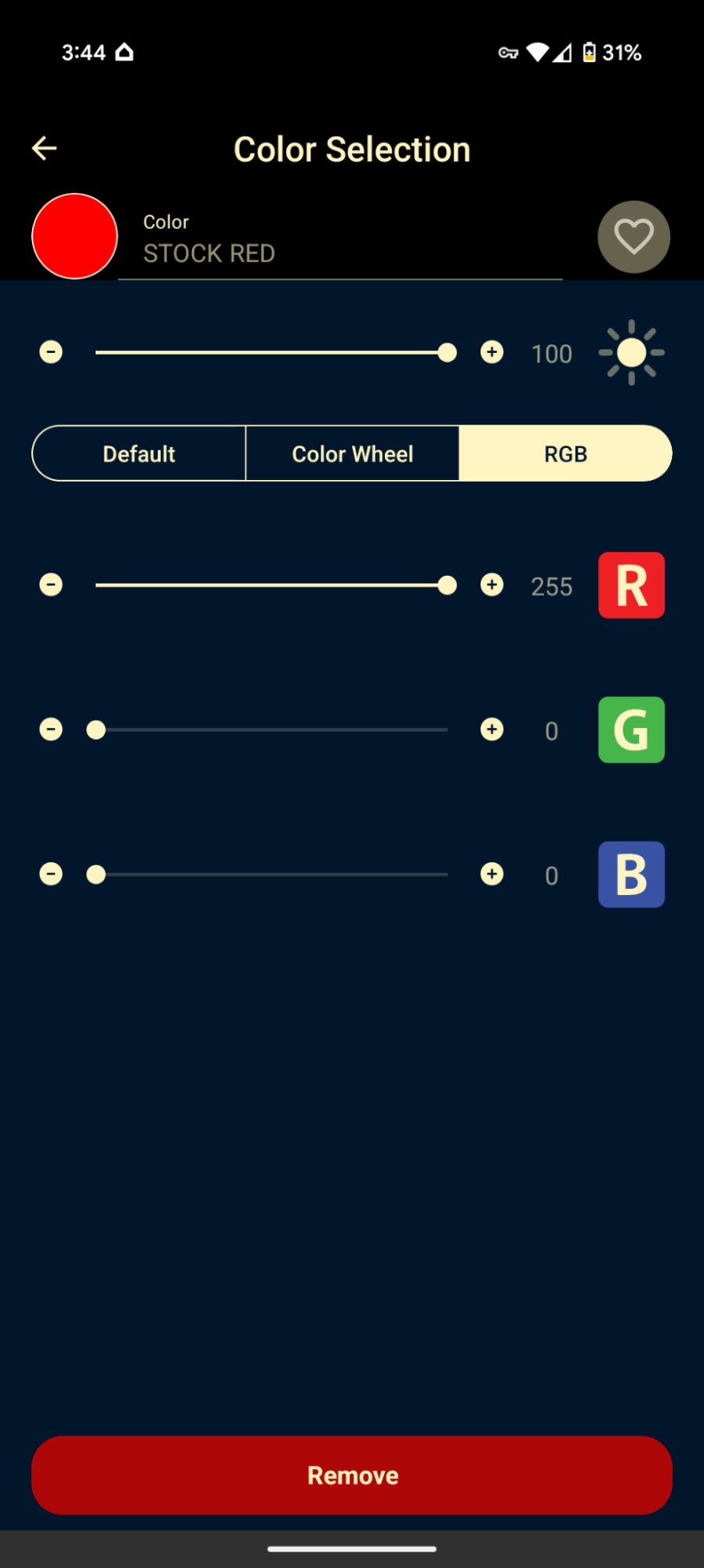 Allure app — RGB tab for entering Hex codes or RGB 255 values